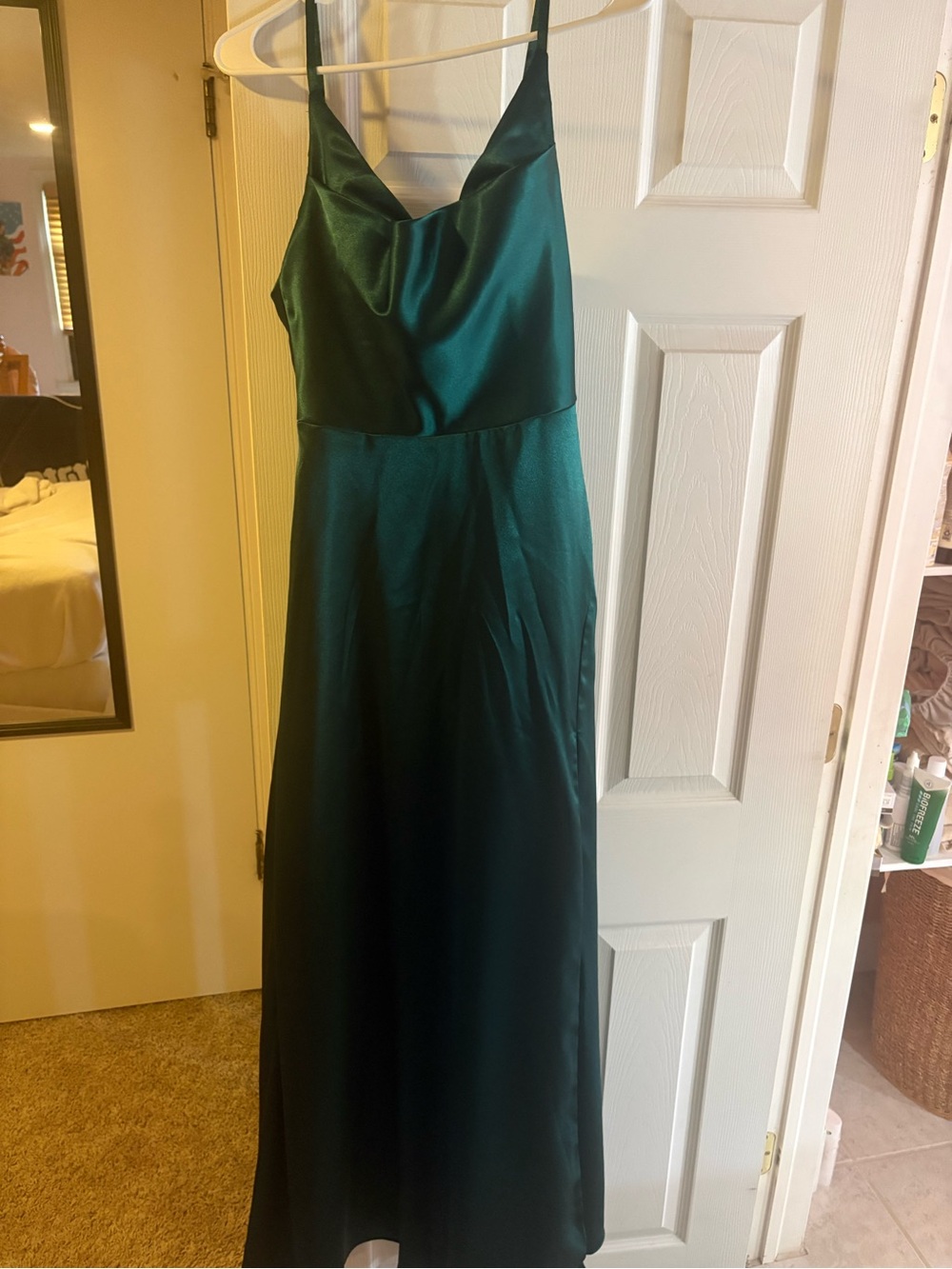 Azazie Deep Green Satin Cowl Slip Gown
